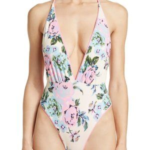 Maaji Aurora Pink Safari Plunge Reversible One-Piece Swimsuit Medium new no tags